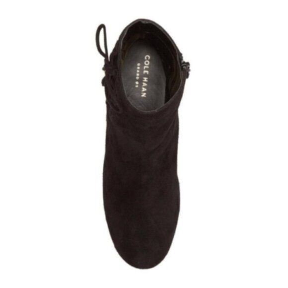 Cole Haan Womens Black Suede Side Zip Lace Up Block Heel Ankle Bootie Sz 8.5 New - Picture 6 of 8